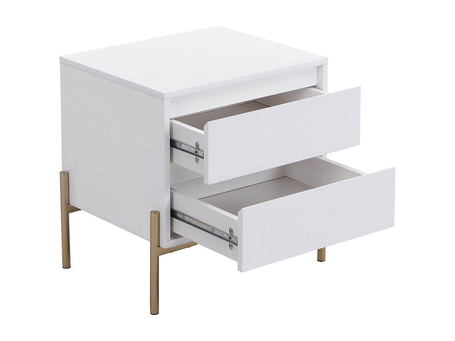 Table de chevet 2 tiroirs - MDF et métal - Blanc laqué et doré - KORASA - 4