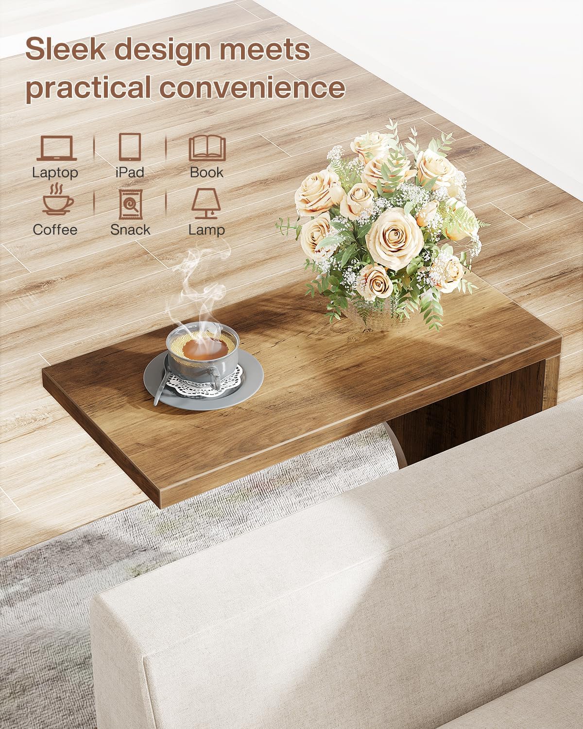 Tribesigns Table d'Appoint en Forme de C pour Canapé, Table de Chevet Design, Style Rustique Brun - 6