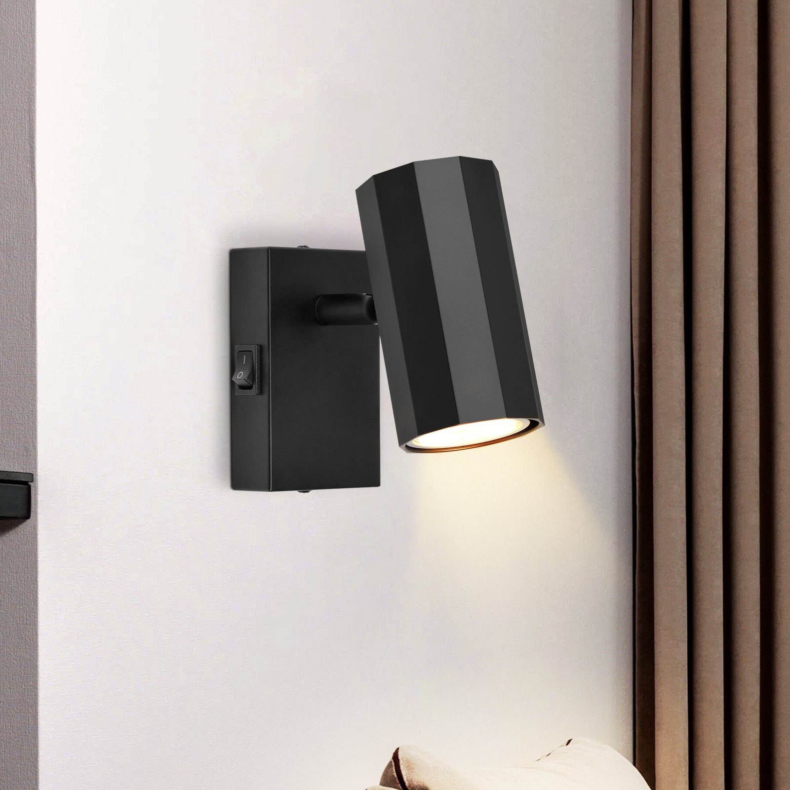 NETTLIFE 1-płomienisty czarny Reflektorowa ścienny - Kinkiet z metalowym włącznikiem GU10 Lampa korytarzowa regulowana w zakresie 350° MAX. 40W