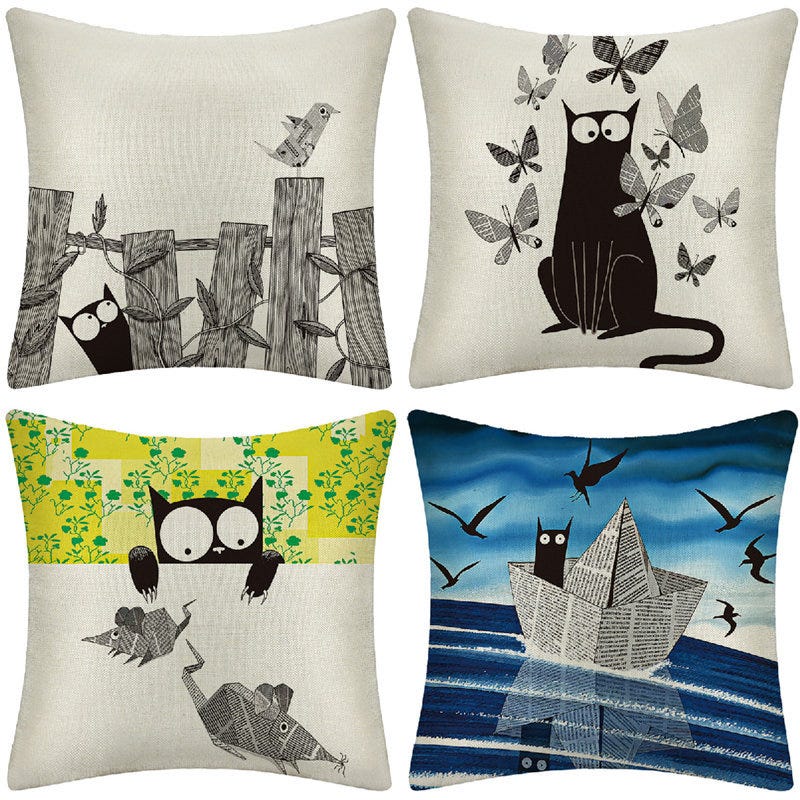 Federa quadrata con stampa gatto nero, decorazione Federa quadrata con stampa gatto nero, decorazione