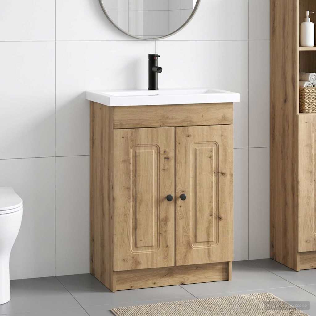 Juego de muebles de baño, roble artisan, 56 × 37,5 × 81 cm