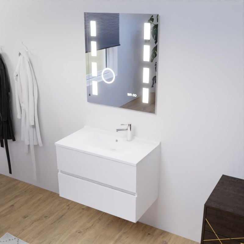 Meuble salle de bain 80 cm ROSALY avec plan vasque et miroir Excell Plus- Blanc- Plan vasque en Résine - 2