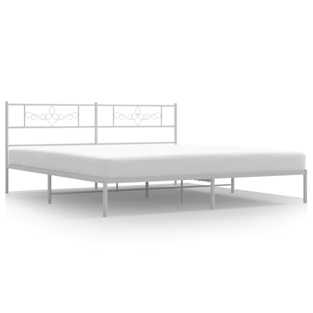 Łóżko Białe Metalowe Rama Łóżka Ze Stelażem Do Sypialni Pokoju 193x203 cm
