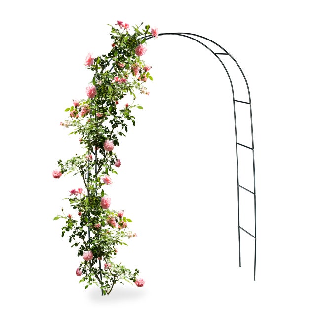 Arche pour rosiers et plantes grimpantes, 240 cm, tuteur en métal, résistant aux intempéries, vert, Relaxdays