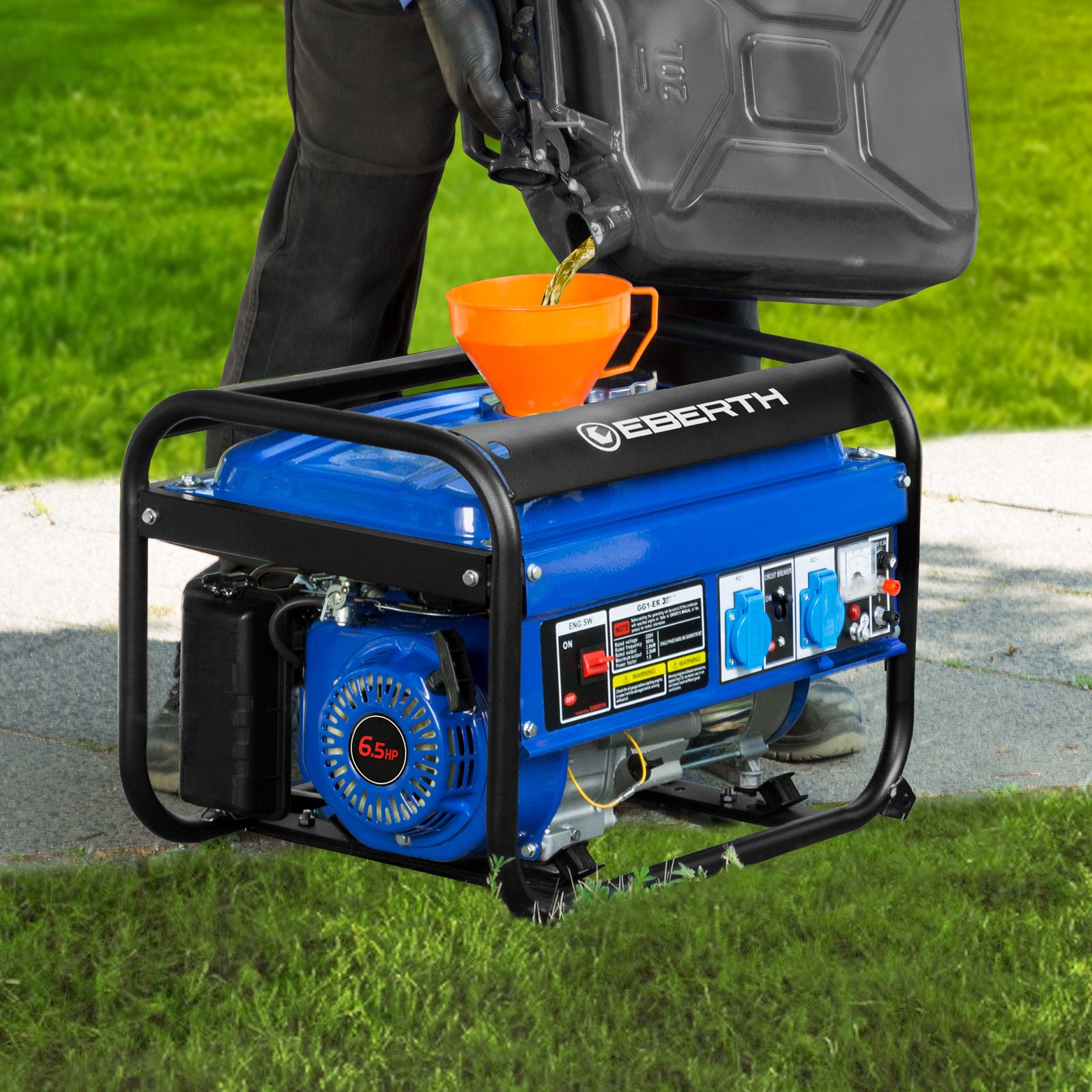 EBERTH 3000 Watt Groupe électrogène Generateur electrique portable moteur à essence 6,5 CV, 4 temps, 2x 230V, 1x 12V - 8