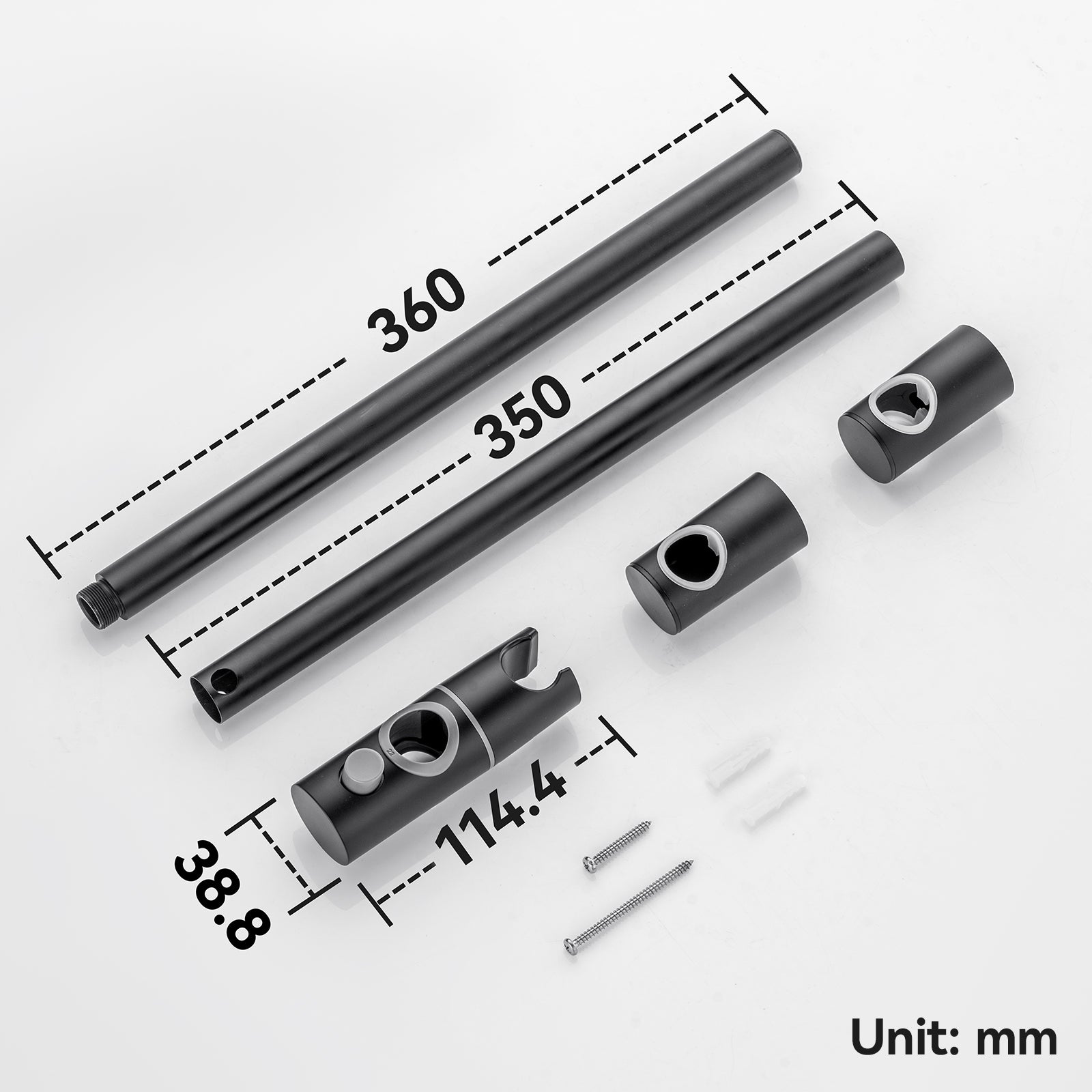 Barre de Douche en inox 70 cm avec Support de Pommeau de Douche /étagère de douche,fixations murales réglables,avec support de douchette,noir - 8