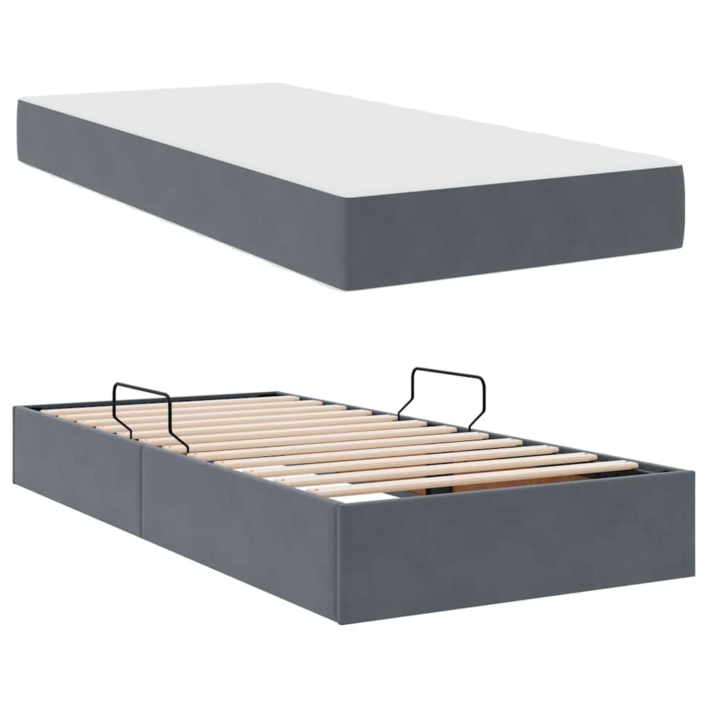 Lit avec rangement et matelas en velours gris foncé, pour la chambre, 90 × 190 cm - 8