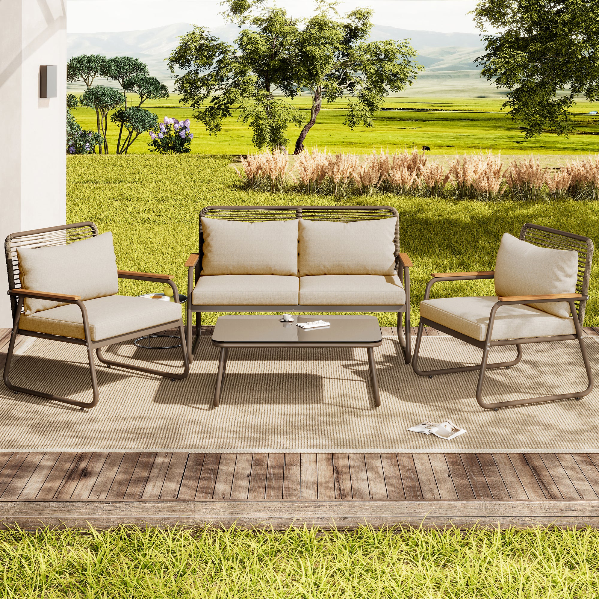 Salon bas de jardin en Métal Beige 4 personnes - 2