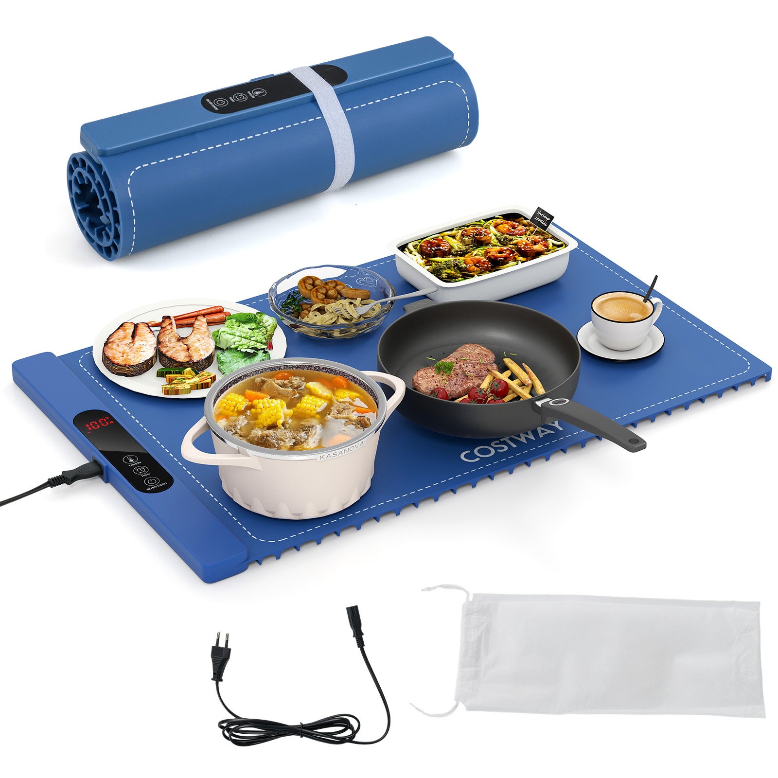 Chauffe Plat Électrique Portable Pliable 60x40cm - 5 Températures & Minuterie - Idéal Buffets Et Réunions Famille