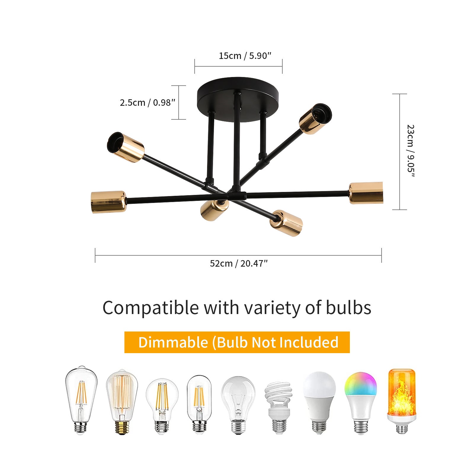GOECO Plafonnier salon industriel,Luminaire salon,Lustre Vintage Industriel à 6 Lumières avec Douilles E27 pour,Idéal pour salon, chambre et cuisine - 5
