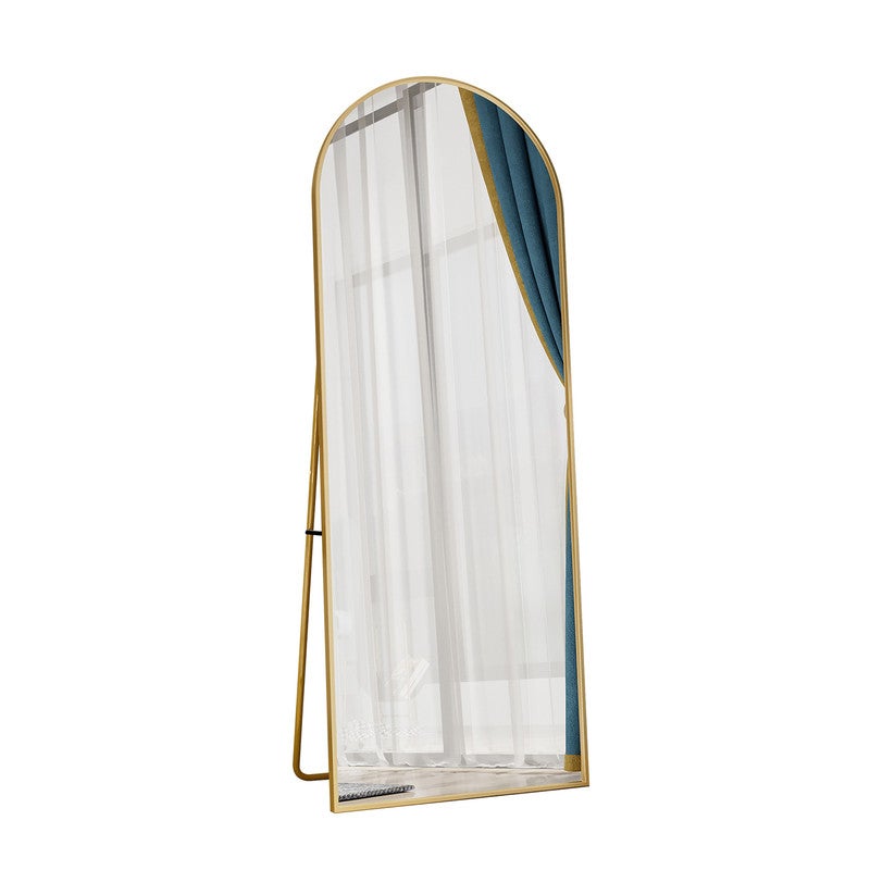 Miroir sur pied, 162x53cm, cadre en alliage d'aluminium, verre trempé, miroir arche, dorée - 7