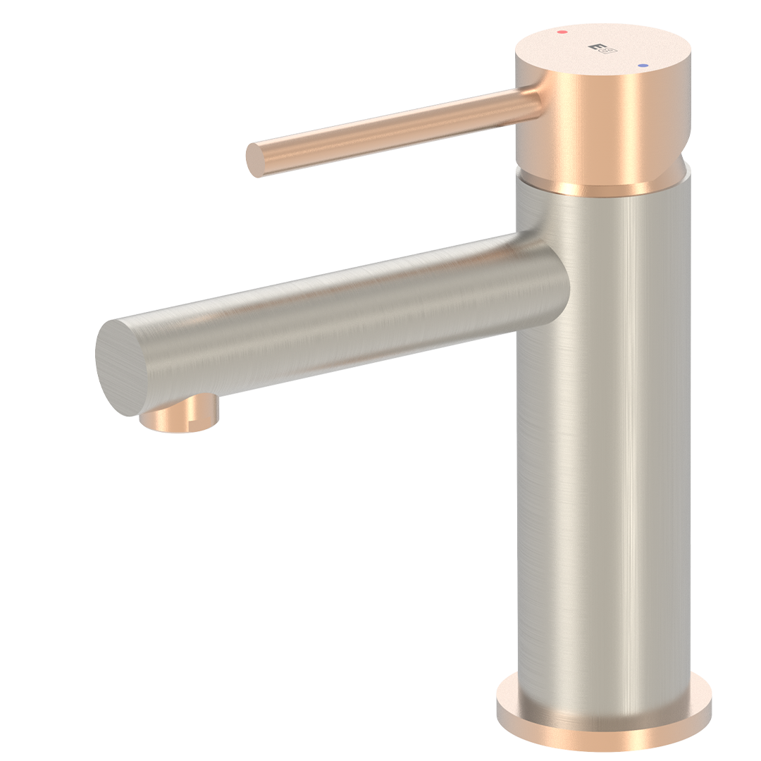 Envol bateria miedziana umywalkowa niska stal nierdzewna i różowe złoto