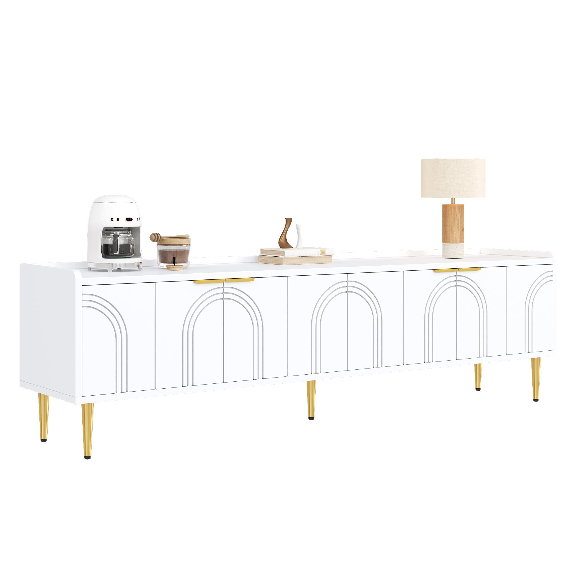 TV-Schrank lowboard biały z złotymi uchwytami i nogami 170x35x47.5 cm