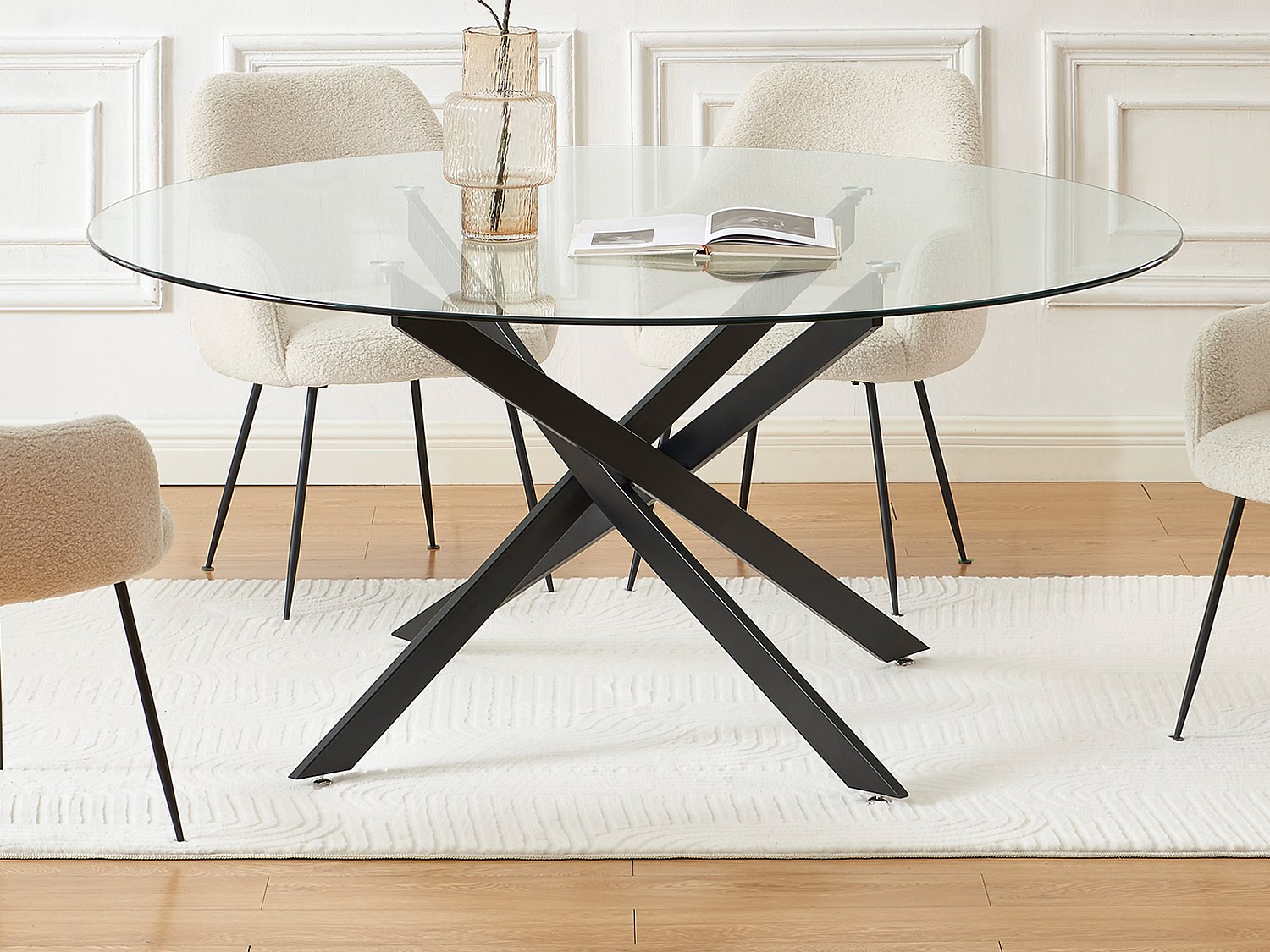 Stół do jadalni okrągły dla 6 osób ze szkła hartowanego i czarnego metalu - Przezroczysty - COSIMA