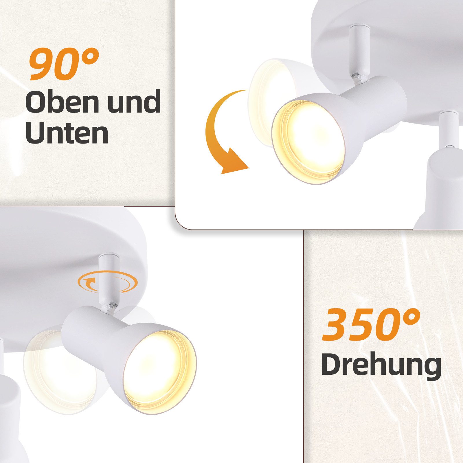 Spot de plafond NETTLIFE 3 flammes, rond, éclairage d'intérieur, blanc, métal, culot GU10 - 4