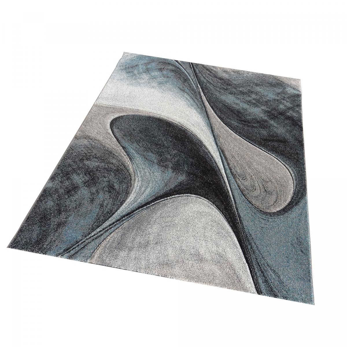 tapis salon 120x170 tissé bleu et gris rectangle motif géométrique LYN8 MADILA - 5