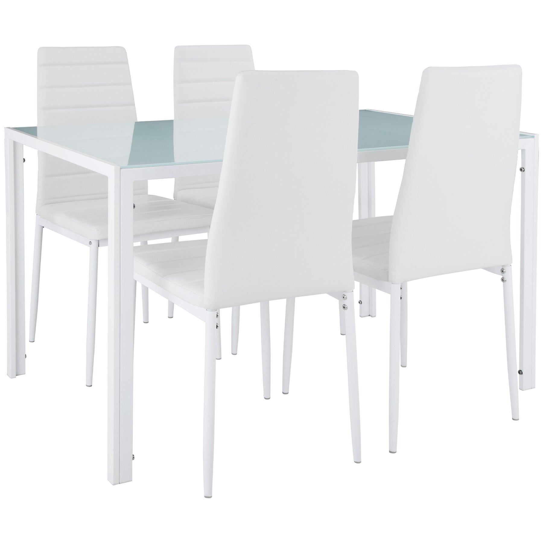 Set tavolo e 4 sedie mobili sala pranzo bianchi 4+1 in acciaio con seduta imbottita e rivestimento in ecopelle TECTAKE - 2