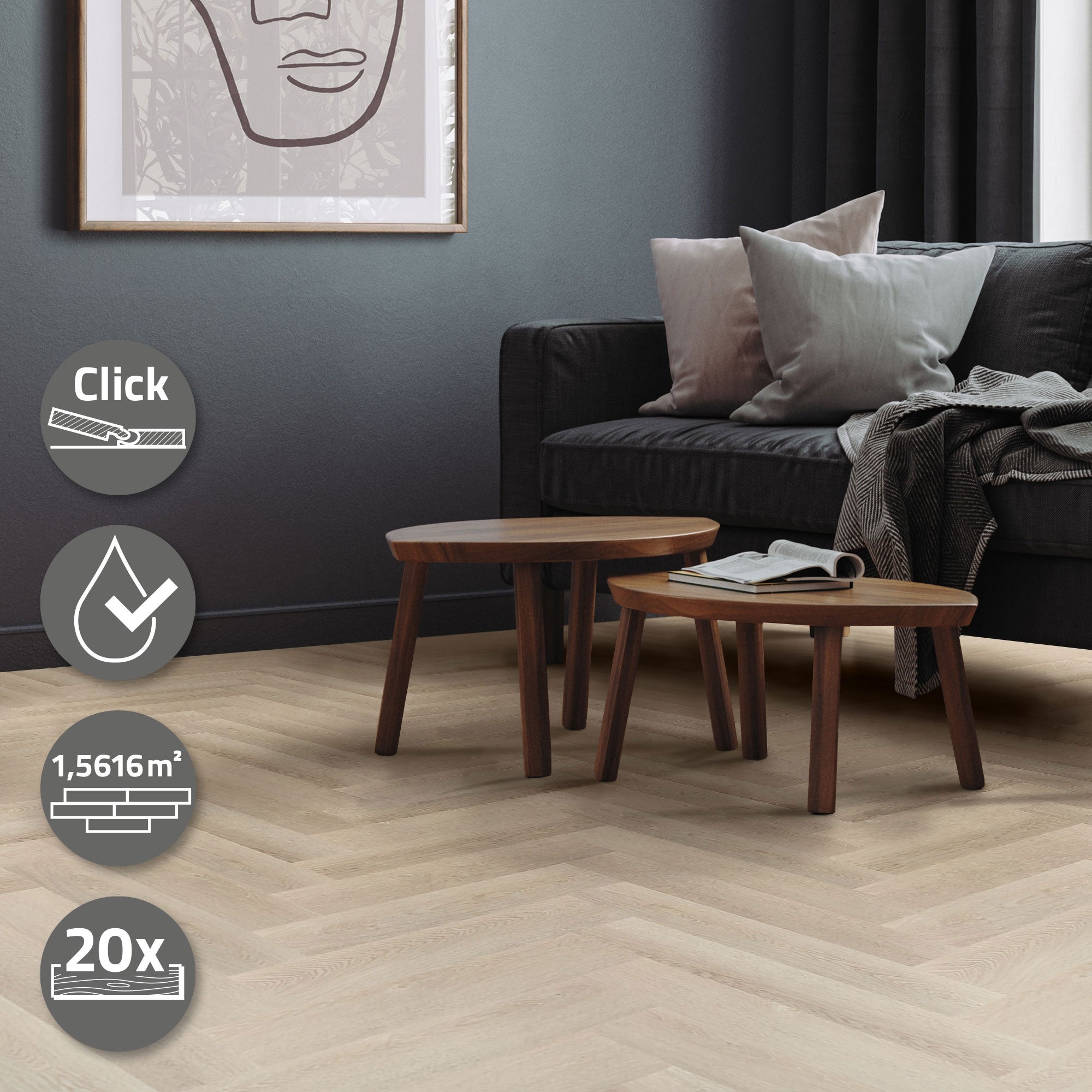 ML-Design Pavimento em vinil PVC 1.56m² castanho carvalho claro 20 tábuas click system 61x12,8cm espessura das folhas 4,2mm efeito madeira impermeável - 6