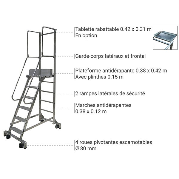 Escabeau roulant de 5 marches. Hauteur de travail maximale de 3.13m - 19605 - 5