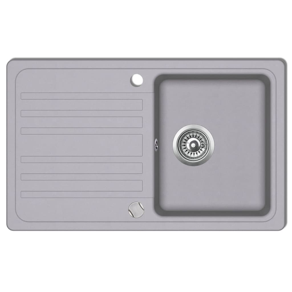 Fregadero De Granito VBChome Con Grifo Incluido - 77x44 Cm, Color Gris, Escurridor Largo, Empotrable Y Reversible