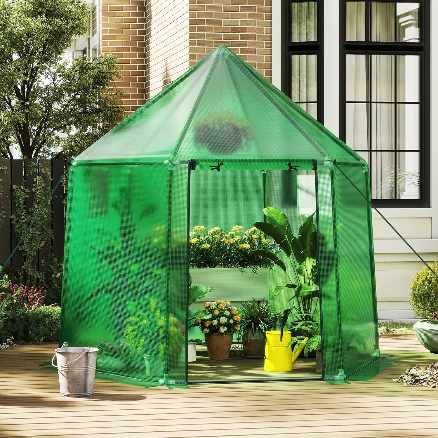 Serre de Jardin Extérieure avec Couverture en PE, Serre d'Extérieur Portable avec Structure en Métal Revêtu de PE Antirouille, 198 x 172 x 190 cm - 2