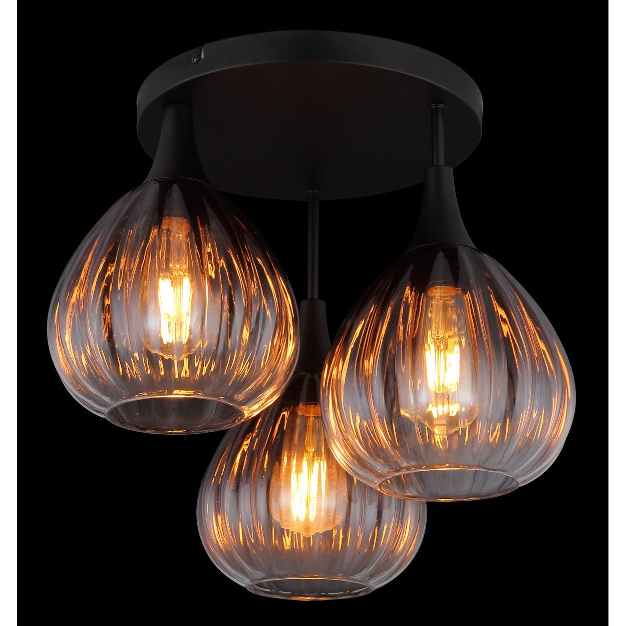 Globo Olsen Plafonnier Cluster Shade en verre fumé noir mat, 3 ampoules E27 - 3