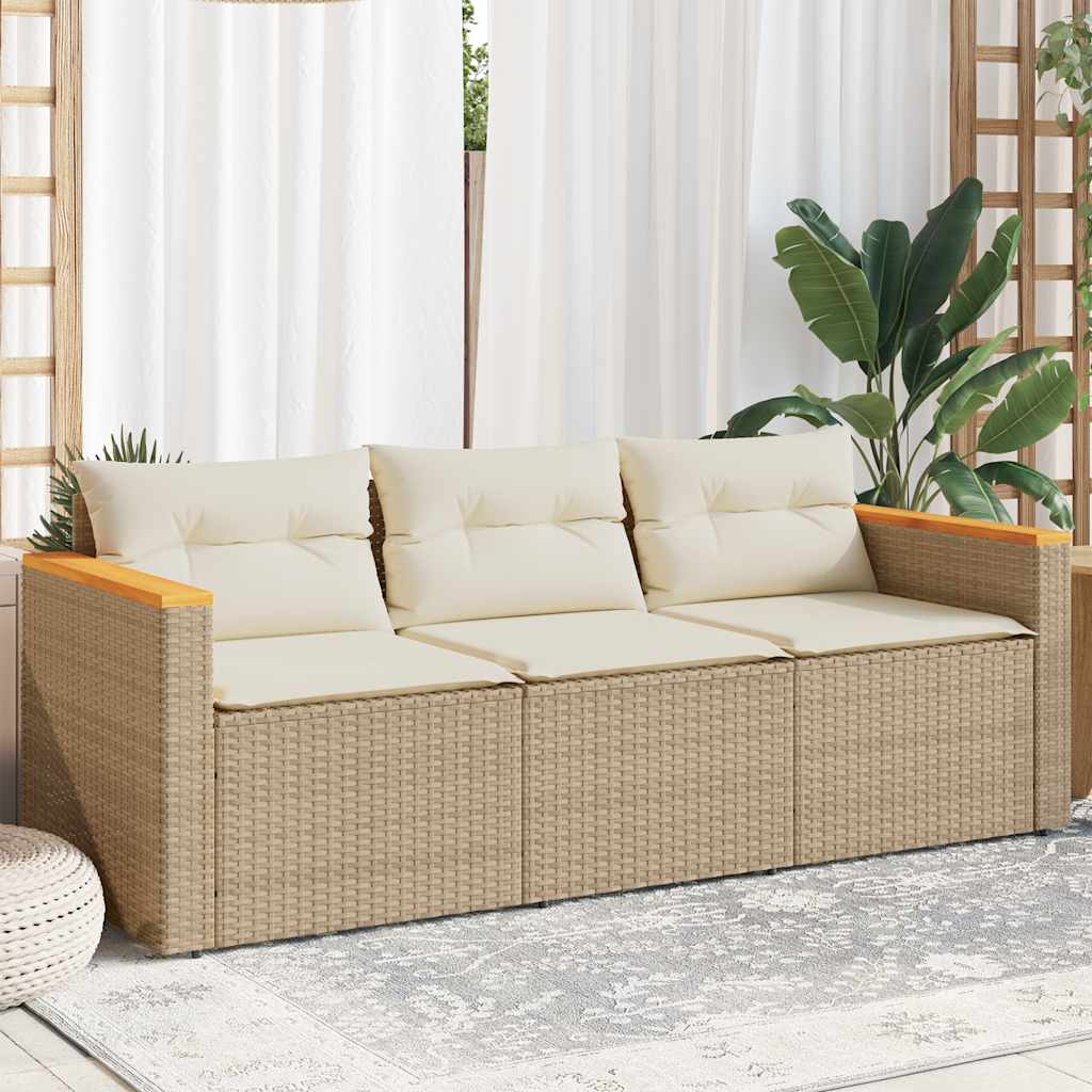 Sofa ogrodowa z poduszkami, 3-osobowa, beż, polirattan vidaXL
