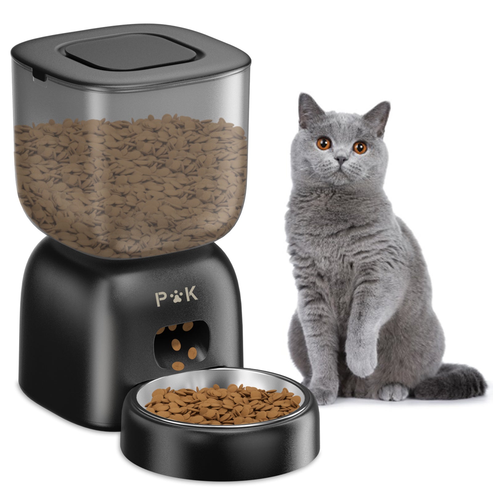 3L Distributeur Croquettes Chat Automatique Noir Mangeoire Automatique pour Chat, Peut Nourrir 4 Repas par Jour - 6