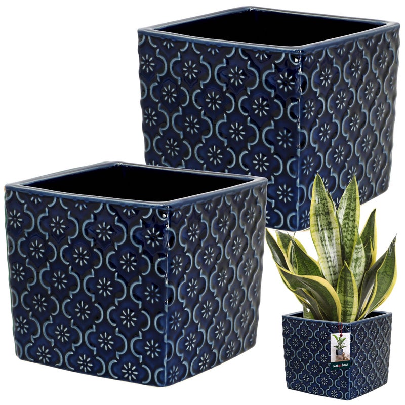 2x doniczka vintage ceramiczna donica 13x13 osłonka na kwiaty zioła rośliny - KOTARBAU