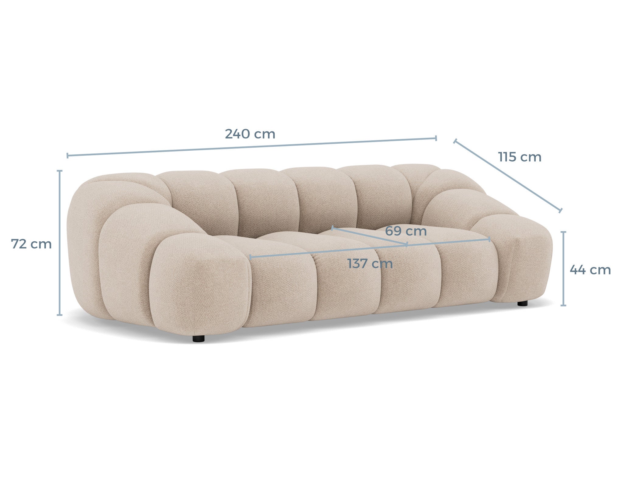 Canapé droit 3 places en velours texturé beige - AVA - Best Mobilier - 8