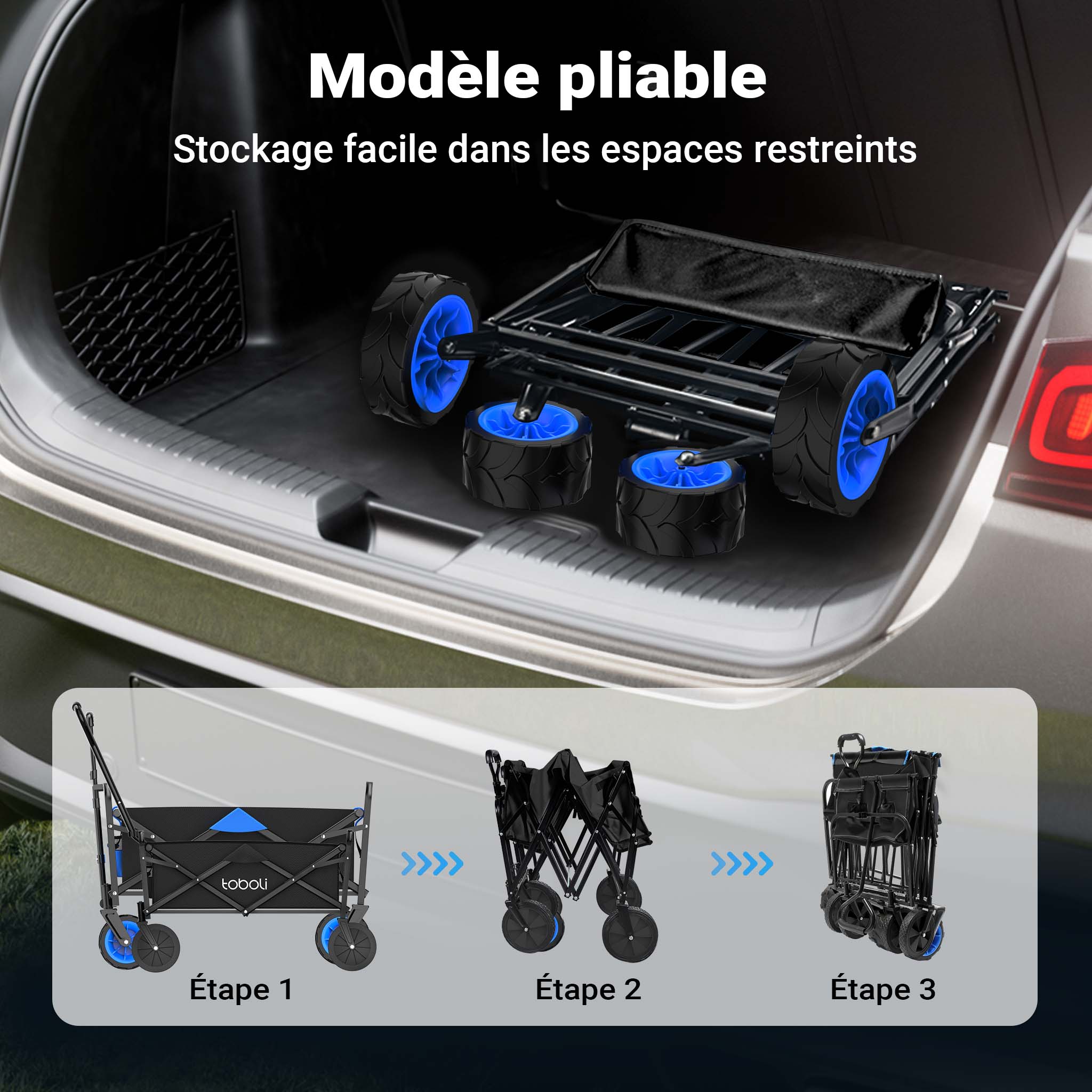 Chariot Enfants de transport pliable – 940 x 630 x 810 mm – capacité de charge 100 kg – avec Larges roues et Poignées – Diable Tout terrain… Wiltec... - 5