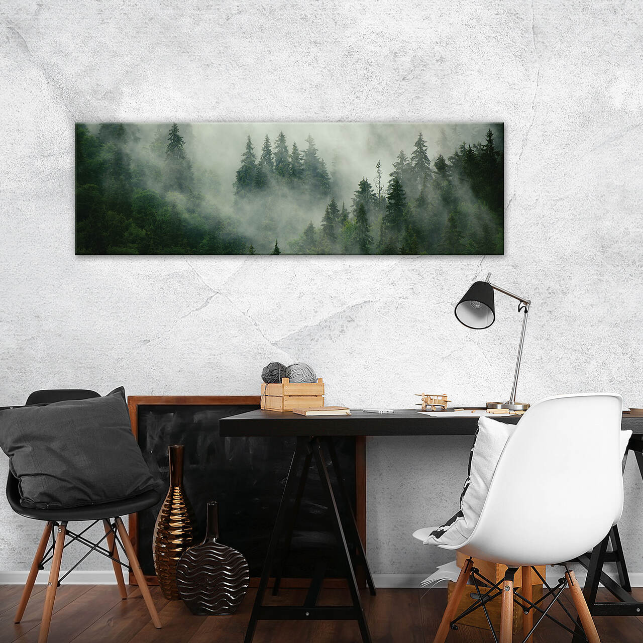 Impression sur Toile Forêt dans la brume Paysage Nature Moderne 145x45 cm XXL Tableau Décoration Murale Intissée pour Salon Chambre pret a accroche - 2