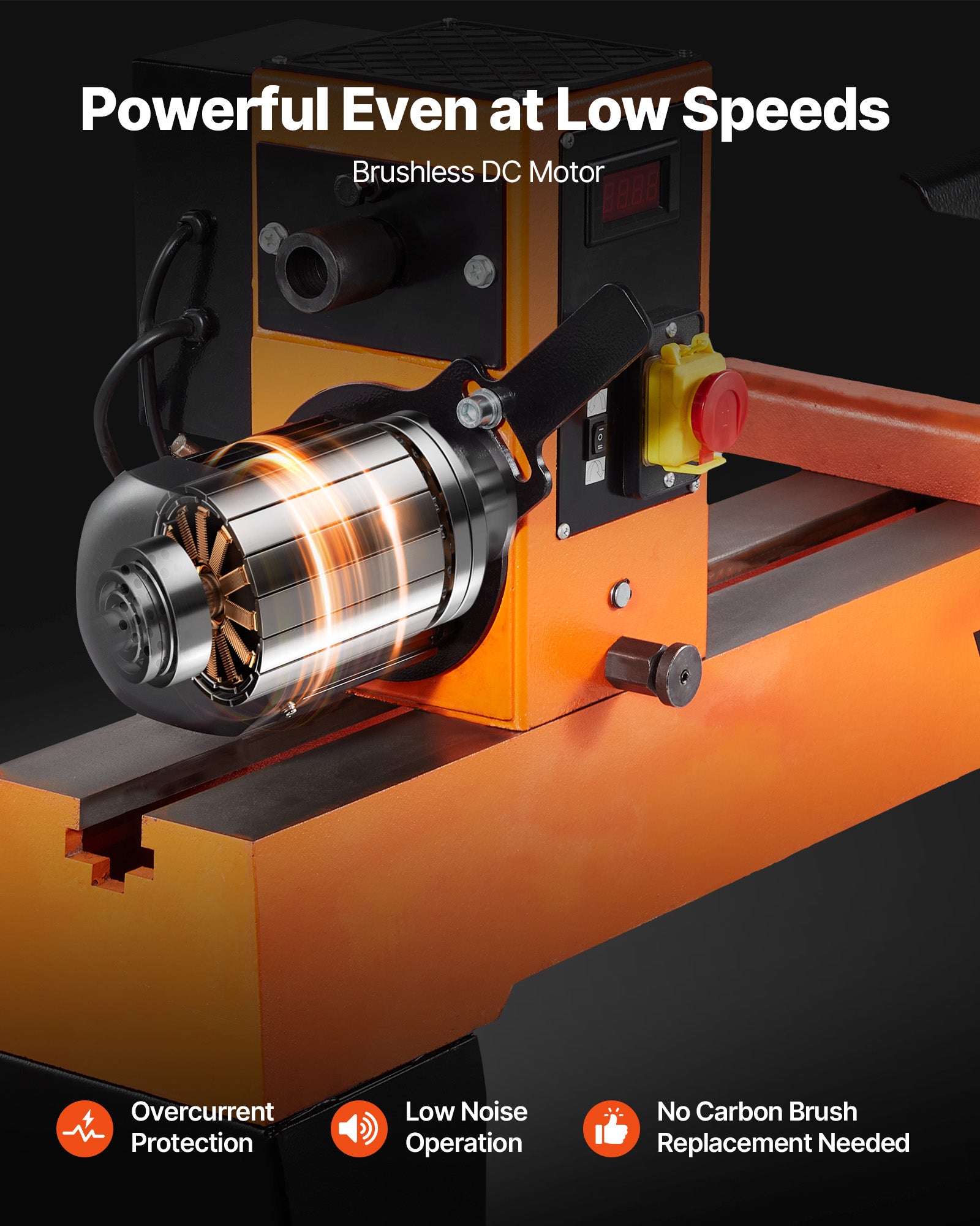 Torno de Madeira Elétrico VEVOR 1500 W, 45,7x102 cm, Motor DC sem Escovas, 0–3200 rpm, Corpo em Ferro Fundido, com Pés, Projetos Médios/Grandes - 5