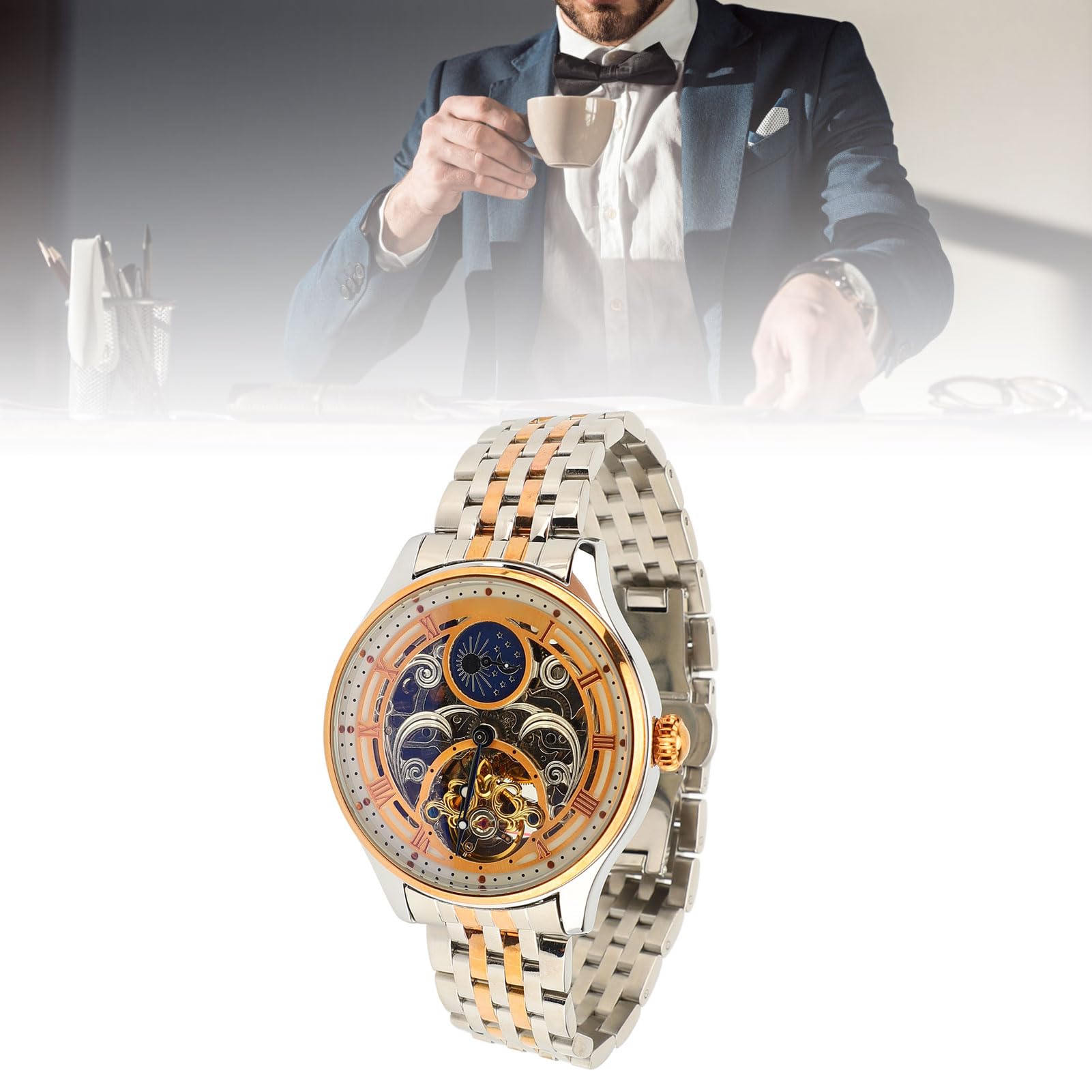 Meccanico automatico scheletrato di lusso da uomo, tourbillon