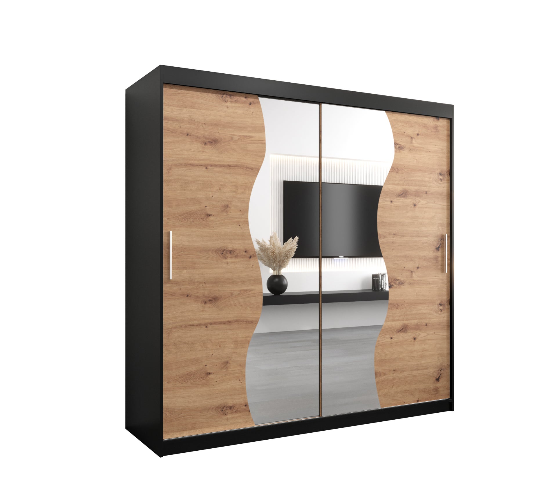Szafa przesuwna garderoba MADRYT 200 x 62 x 200 cm Czarny + Artisan - Abiks Meble
