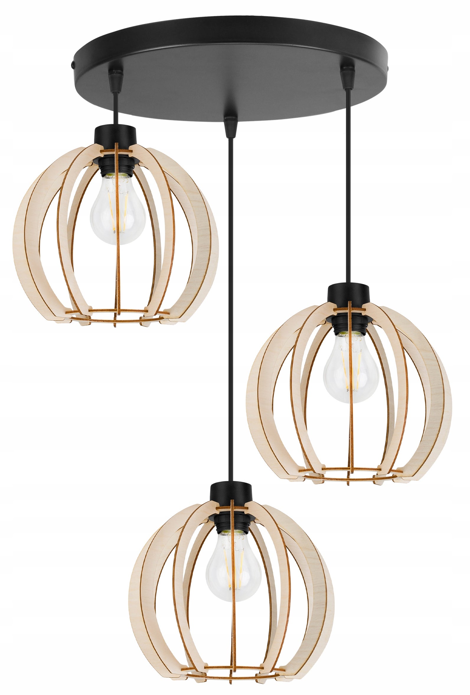 Lampa sufitowa wisząca modern Timber 3xE27 klosz drewniana kula beżowa Light Home LH