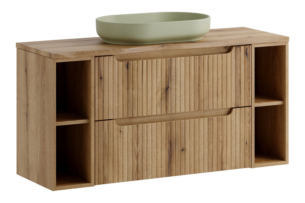 Szafka łazienkowa Nova 120 cm dąb coast evoke z umywalką i regałami