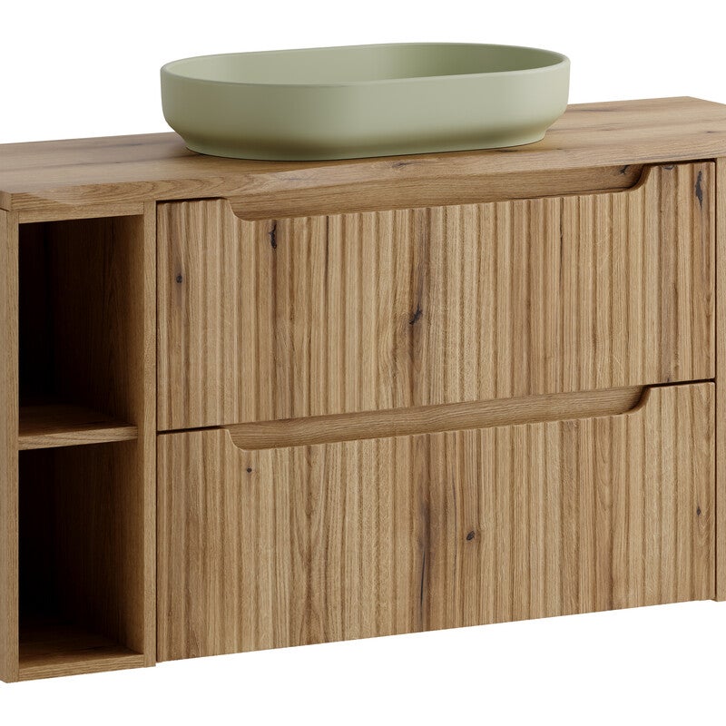 Szafka łazienkowa Nova 120 cm dąb coast evoke z umywalką i regałami