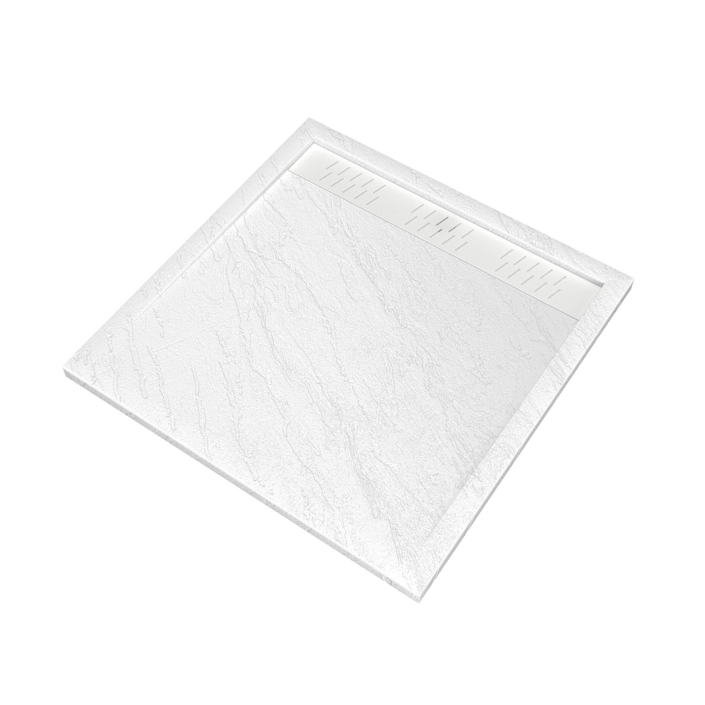 Receveur en acrylique Blanc Effet Pierre 90x90x4 cm + Grilles Linéaires Chrome et Blanche Mate - 3