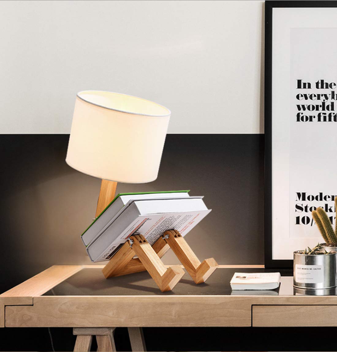 Lampe de table de lecture LED E27, lampe de chevet de robot créative avec interrupteur, abat-jour rond en tissu textile, ampoule non incluse - 8