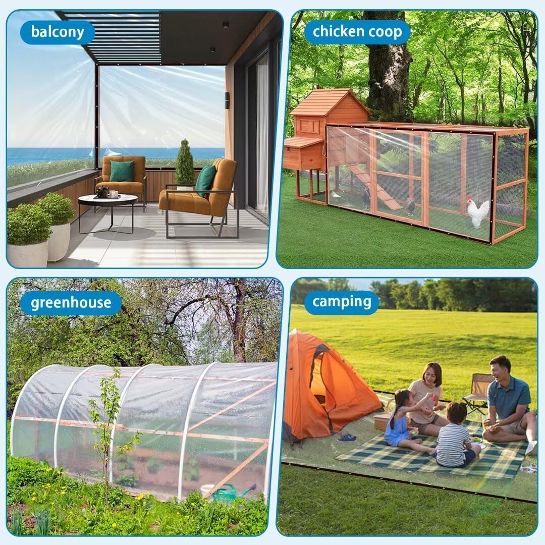 Teloni trasparenti con occhielli, telo impermeabile resistente, tenda da sole in PVC antivento e antipioggia per esterni (1 x 2 m) - 6