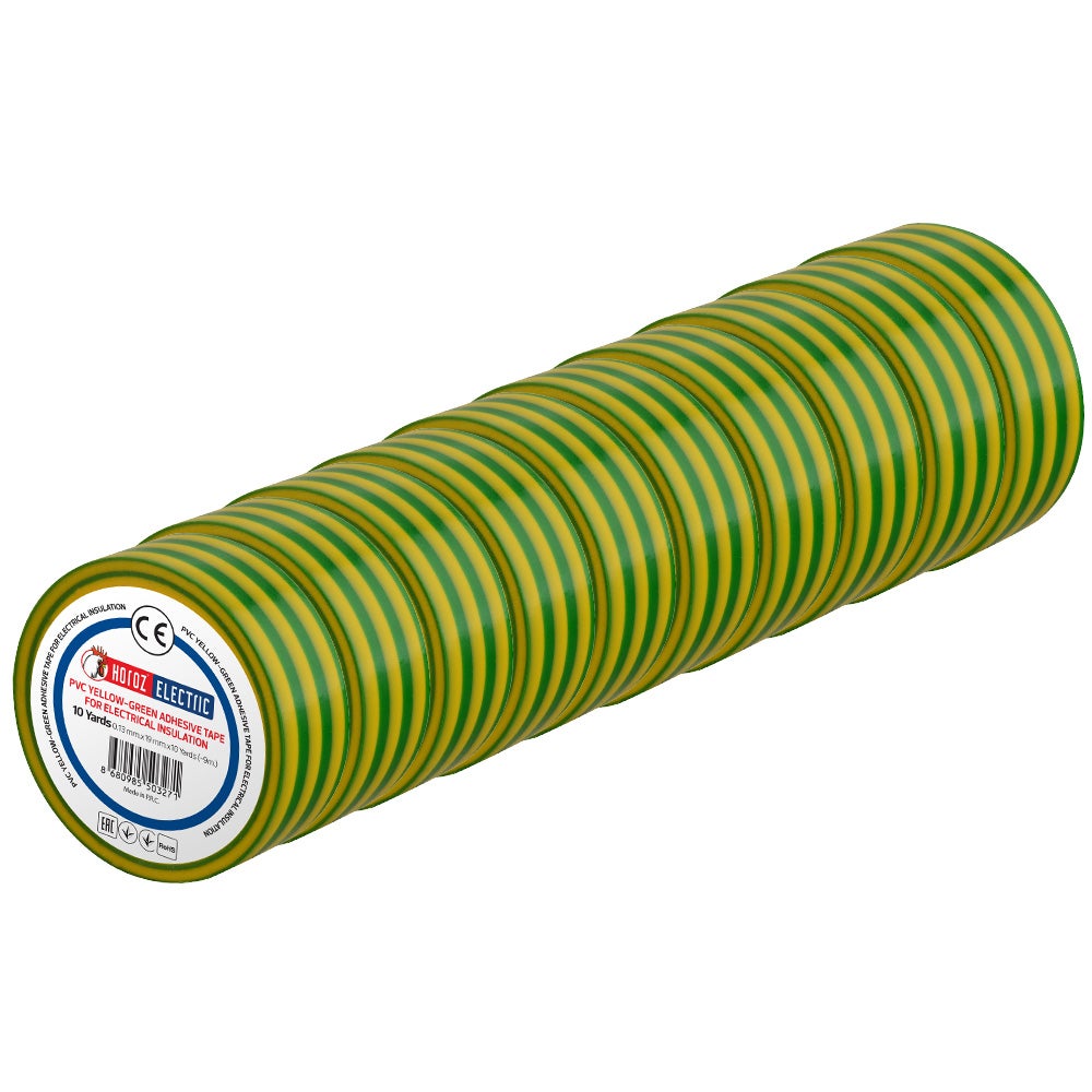Taśma izolacyjna elektroizolacyjna PVC 19mmx9m żółto-zielona HOROZ 10szt.