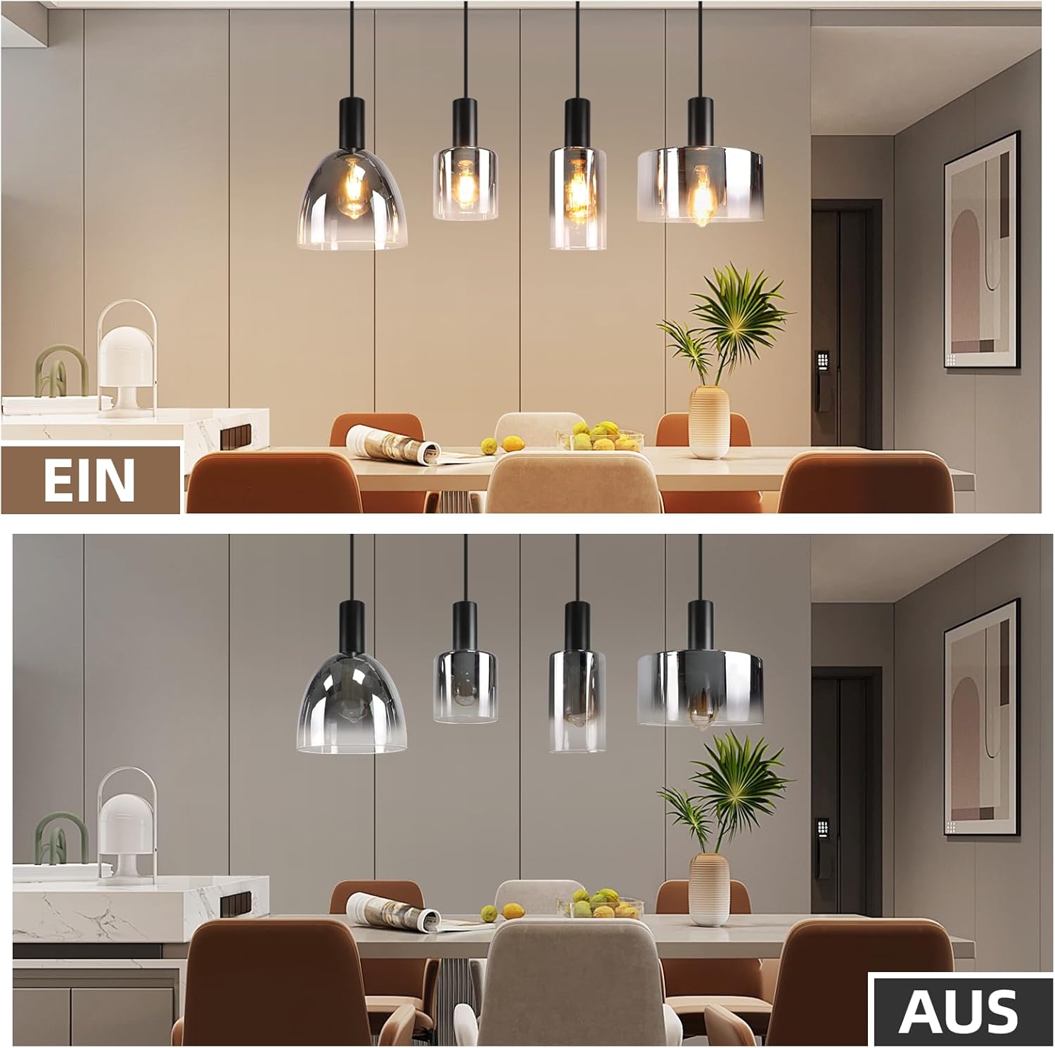 ZMH Suspension Lustre salle à manger 3/4 flammes E27 gris fumée 180CM Suspension Lustre cage d'escalier - 7