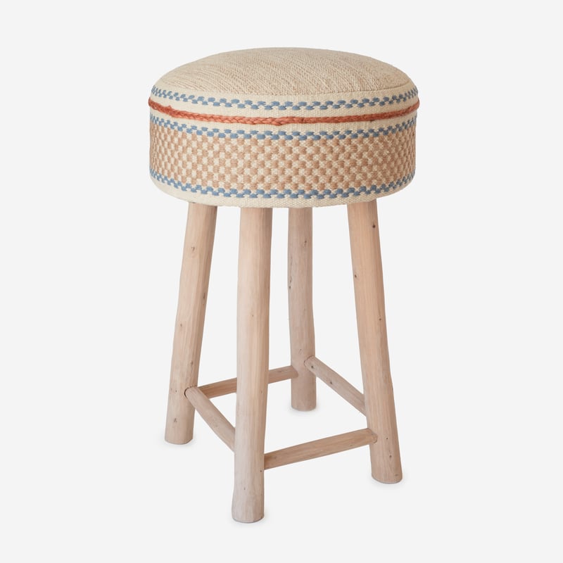 TABORET ETNICZNY BAWEŁNIANY WYSOKI BEŻOWY Ø40X75CM