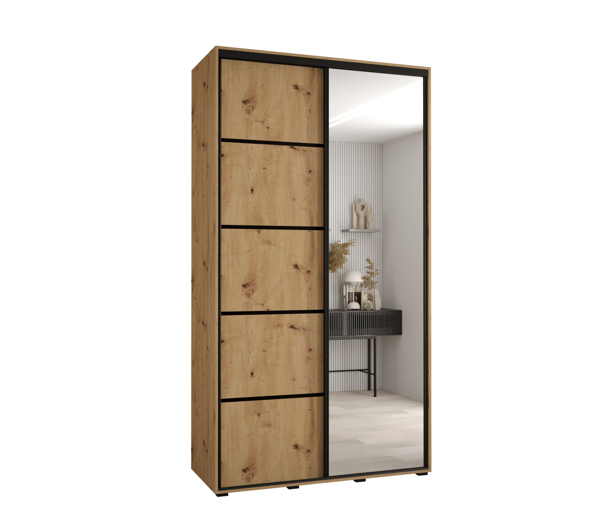 Szafa przesuwna z lustrem wysoka Davos 5 140 x 60 x 235,2 cm artisan + artisan + u. czarny - Abiks Meble