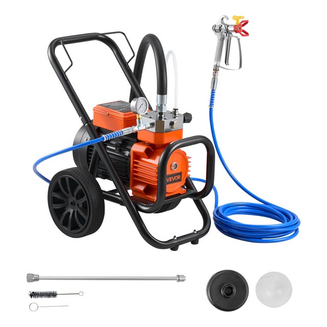 Pulvérisateur Peinture VEVOR sans Air à Membrane, 2000 W, pour Décor Intérieure Extérieure, Haute Pression 22,75 MPa, avec Chariot, Rallonge et Brosse