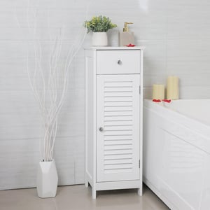 Armoire De Rangement De Salle De Bain Avec Tiroir, porte persienne, 32 x 30 x 87 cm, Blanc
