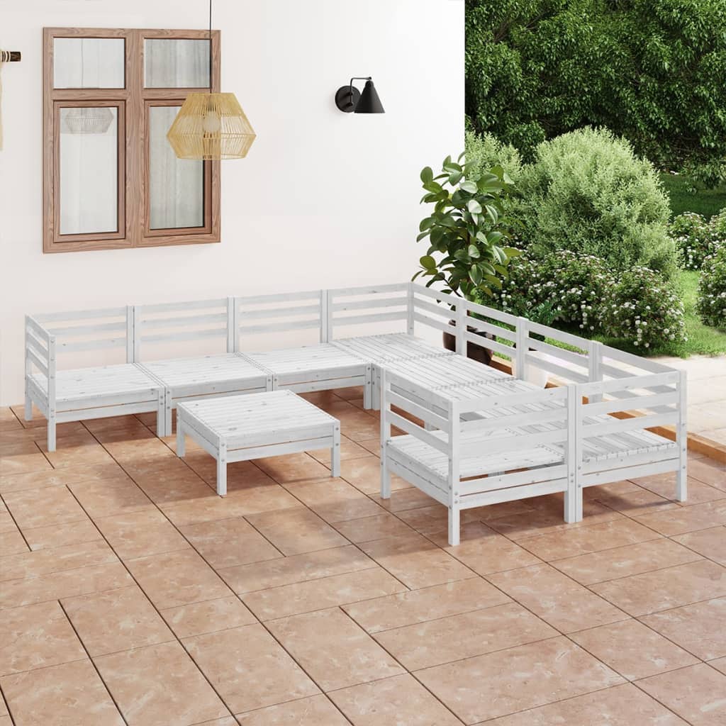 Salon de jardin 9 pcs Blanc Bois de pin massif 35 - 2