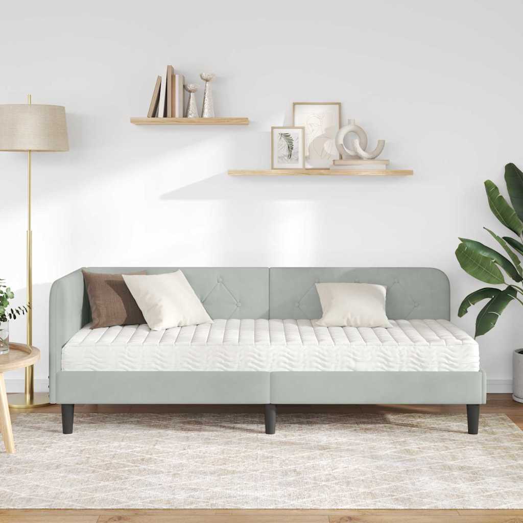 Cadre de lit d'angle en velours gris clair pour la chambre, 80 × 200 cm - 4