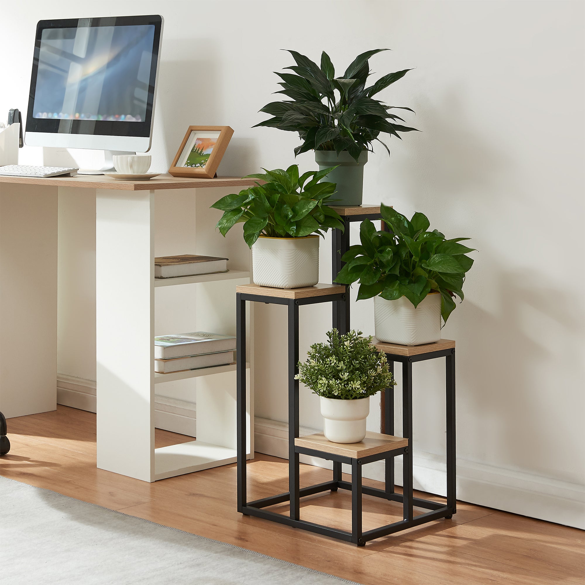 Étagère à plantes Ameland 4 niveaux noir effet bois [en.casa] - 5